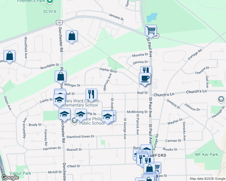 map of restaurants, bars, coffee shops, grocery stores, and more near in Niagara Falls