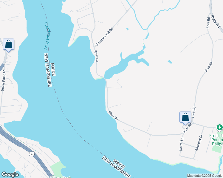 map of restaurants, bars, coffee shops, grocery stores, and more near 28 River Road in Eliot