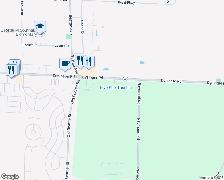 map of restaurants, bars, coffee shops, grocery stores, and more near 6580 Dysinger Road in Lockport
