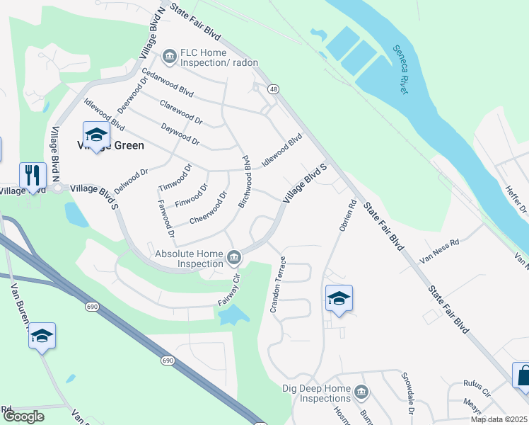 map of restaurants, bars, coffee shops, grocery stores, and more near 105 Brassie Drive in Baldwinsville