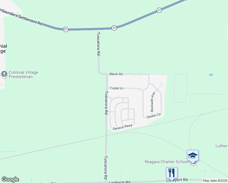 map of restaurants, bars, coffee shops, grocery stores, and more near 4725 Tuscarora Road in Niagara Falls