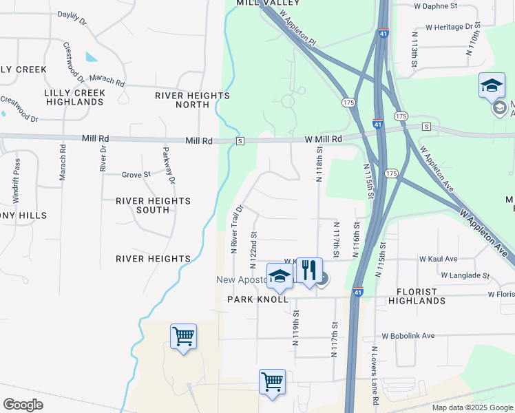 map of restaurants, bars, coffee shops, grocery stores, and more near 12228 West Lynx Avenue in Milwaukee