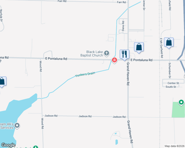 map of restaurants, bars, coffee shops, grocery stores, and more near 755 East Pontaluna Road in Norton Shores