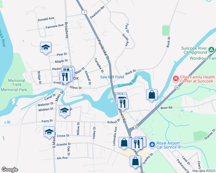 map of restaurants, bars, coffee shops, grocery stores, and more near 122 Glass Street in Pembroke