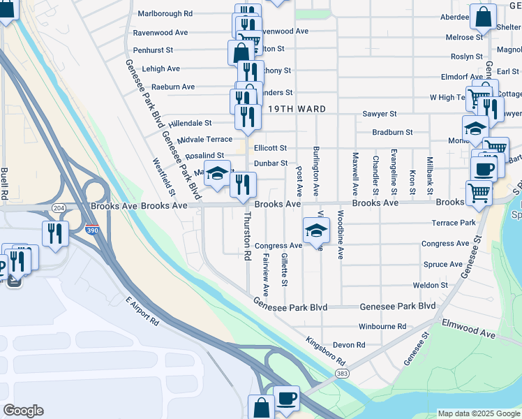 map of restaurants, bars, coffee shops, grocery stores, and more near in Rochester