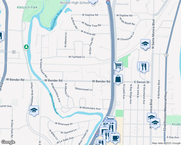map of restaurants, bars, coffee shops, grocery stores, and more near 500 West Bender Road in Glendale