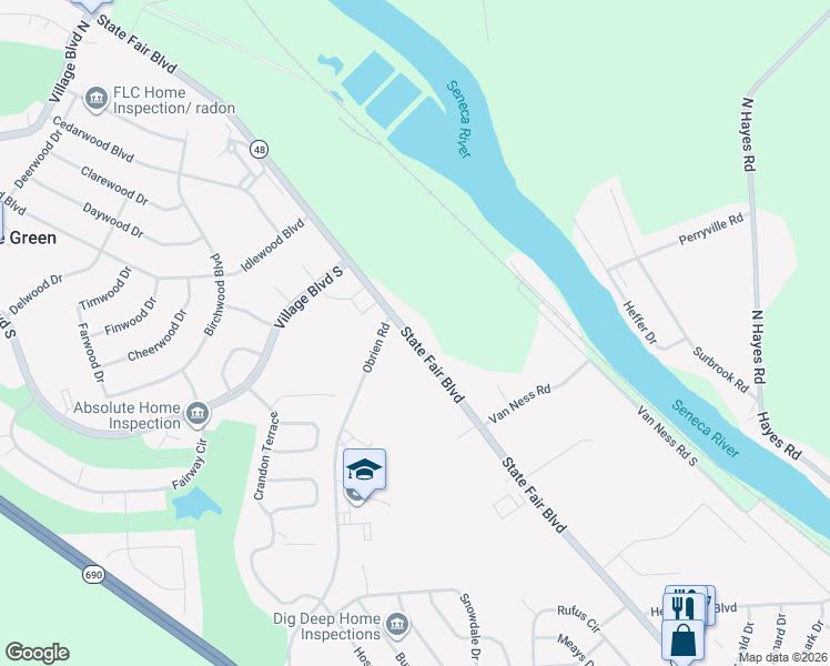 map of restaurants, bars, coffee shops, grocery stores, and more near 7444 State Fair Boulevard in Baldwinsville