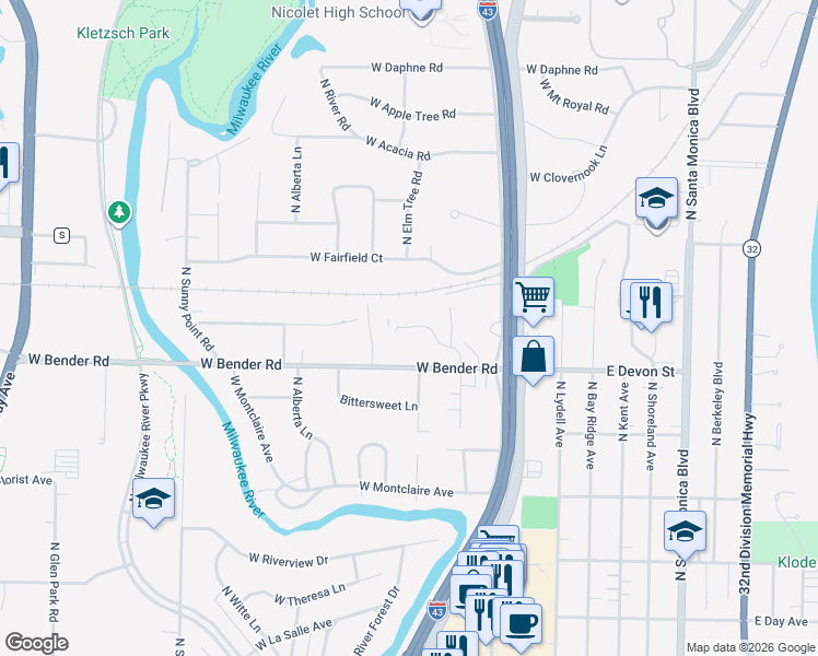 map of restaurants, bars, coffee shops, grocery stores, and more near 500 West Bender Road in Glendale