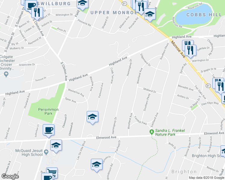 map of restaurants, bars, coffee shops, grocery stores, and more near 173 Hemingway Drive in Brighton