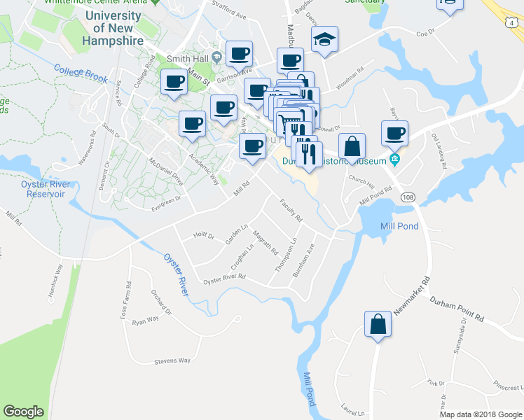map of restaurants, bars, coffee shops, grocery stores, and more near 5 Garden Lane in Durham