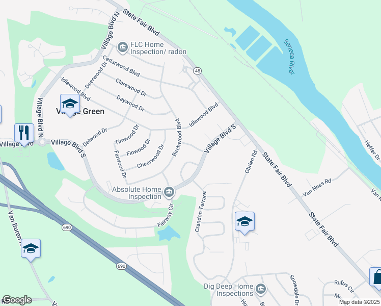 map of restaurants, bars, coffee shops, grocery stores, and more near 105 Brassie Dr in Baldwinsville