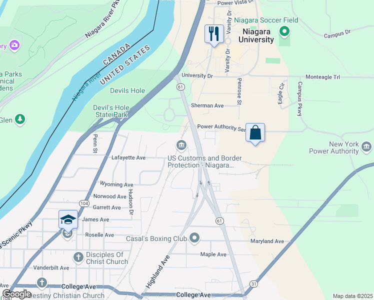 map of restaurants, bars, coffee shops, grocery stores, and more near 1736 Lafayette Avenue in Lewiston