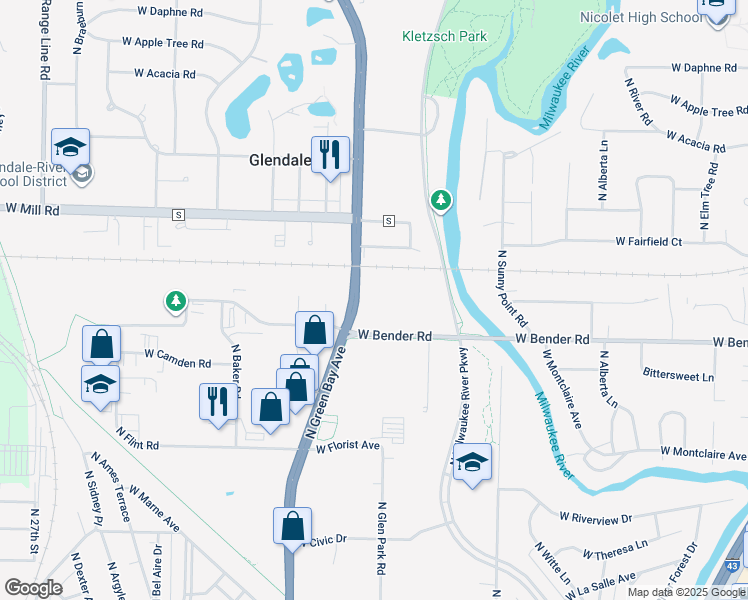 map of restaurants, bars, coffee shops, grocery stores, and more near 1700 West Bender Road in Glendale