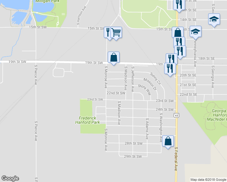 map of restaurants, bars, coffee shops, grocery stores, and more near 418 22nd Street Southwest in Mason City
