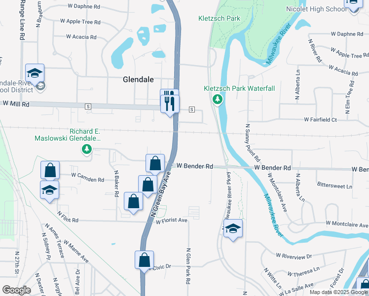 map of restaurants, bars, coffee shops, grocery stores, and more near 1700 West Bender Road in Glendale
