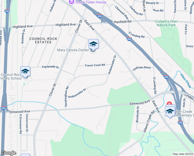 map of restaurants, bars, coffee shops, grocery stores, and more near 65 Sandringham Road in Rochester