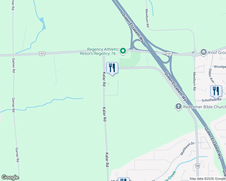 map of restaurants, bars, coffee shops, grocery stores, and more near 2525 Kalar Road in Niagara Falls
