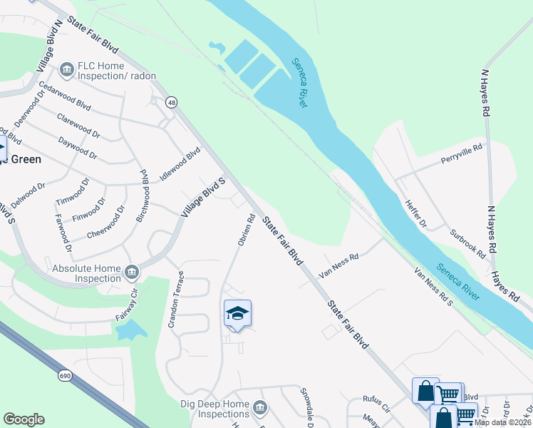 map of restaurants, bars, coffee shops, grocery stores, and more near 7444 State Fair Blvd in Baldwinsville