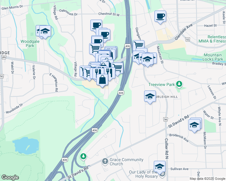 map of restaurants, bars, coffee shops, grocery stores, and more near 16 Tremont Drive in St. Catharines