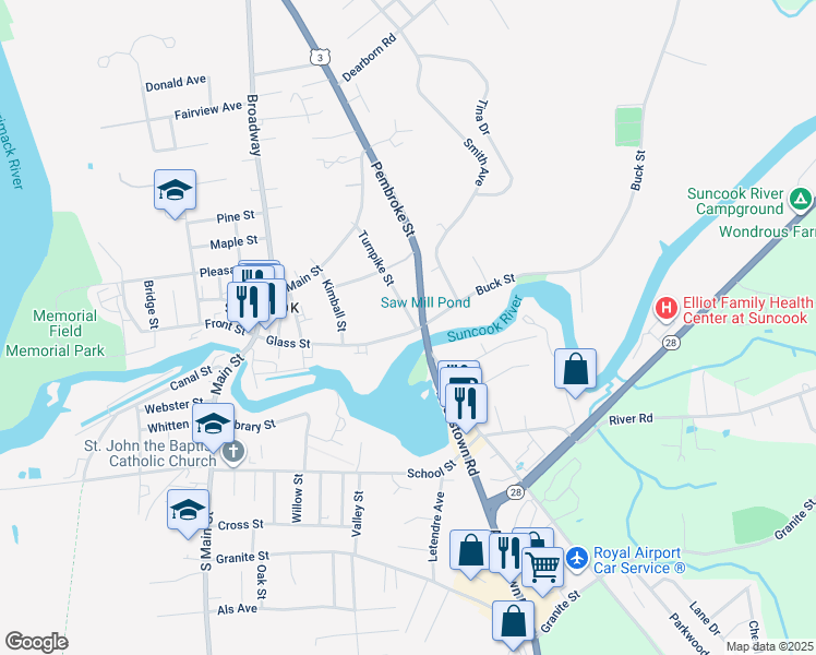 map of restaurants, bars, coffee shops, grocery stores, and more near 122 Glass Street in Pembroke