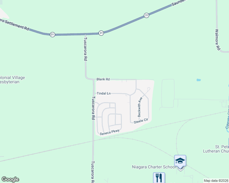 map of restaurants, bars, coffee shops, grocery stores, and more near 4983 Tuscarora Road in Niagara County