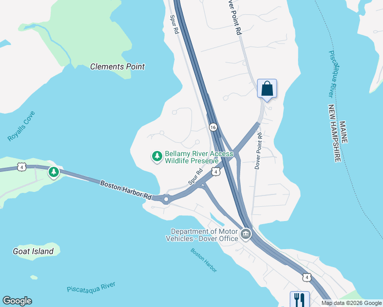 map of restaurants, bars, coffee shops, grocery stores, and more near 6 Deborah Lane in Dover