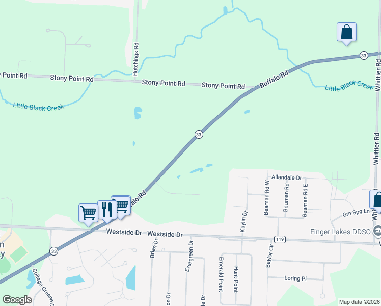 map of restaurants, bars, coffee shops, grocery stores, and more near 4061 Buffalo Road in Rochester