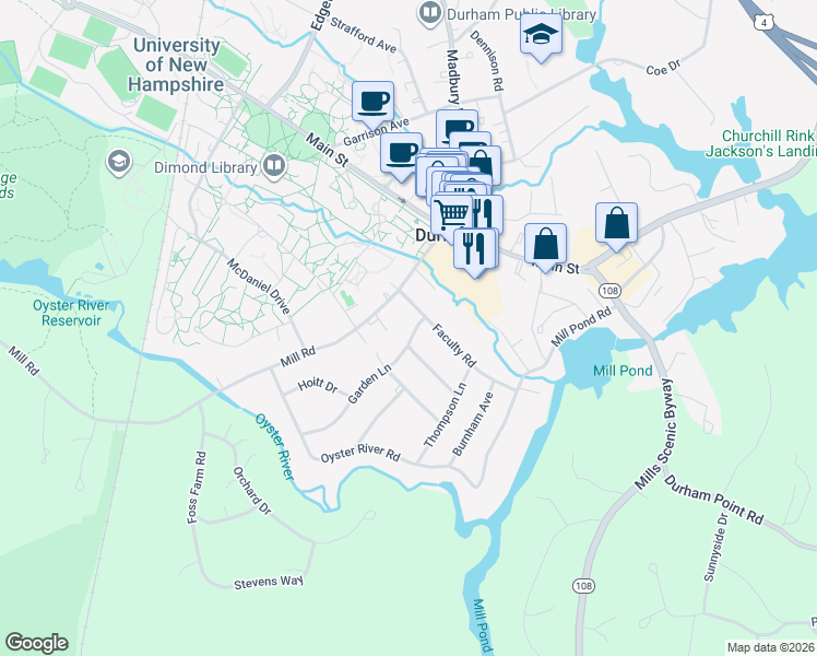 map of restaurants, bars, coffee shops, grocery stores, and more near 5 Garden Lane in Durham
