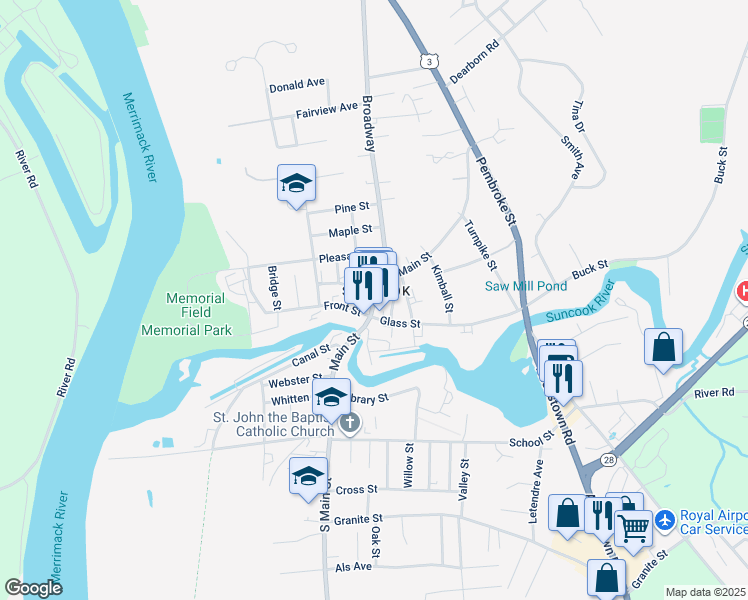 map of restaurants, bars, coffee shops, grocery stores, and more near in Suncook