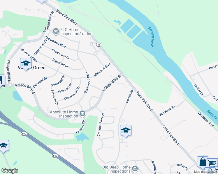 map of restaurants, bars, coffee shops, grocery stores, and more near 3016 Village Boulevard South in Van Buren