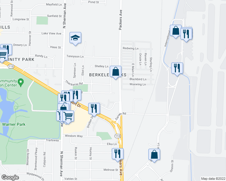 map of restaurants, bars, coffee shops, grocery stores, and more near 2000 Browning Road in Madison
