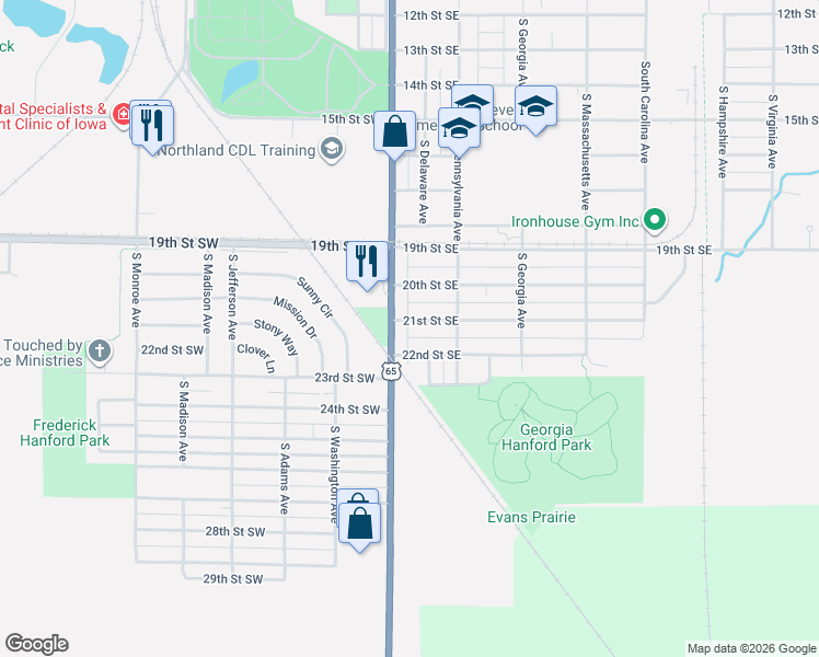 map of restaurants, bars, coffee shops, grocery stores, and more near 2101-2199 U.S. 65 in Mason City