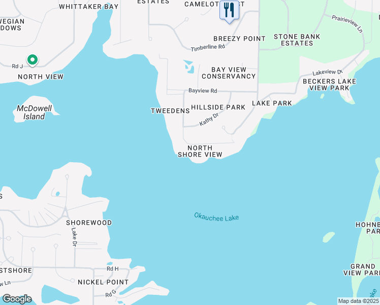 map of restaurants, bars, coffee shops, grocery stores, and more near W343N6201 South Bayview Road in Oconomowoc