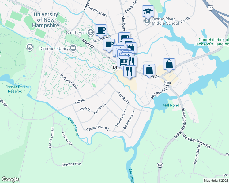 map of restaurants, bars, coffee shops, grocery stores, and more near 5 Garden Lane in Durham