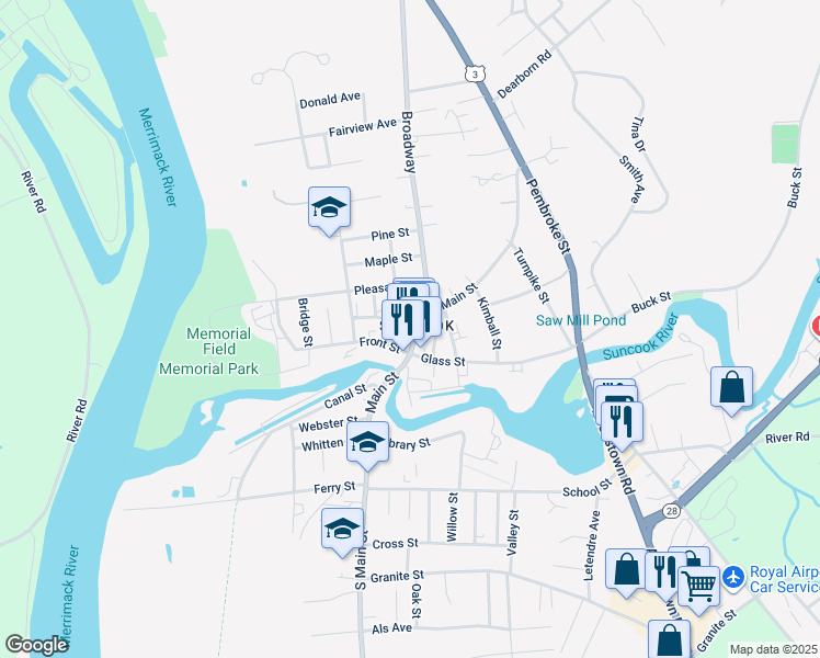 map of restaurants, bars, coffee shops, grocery stores, and more near in Hooksett