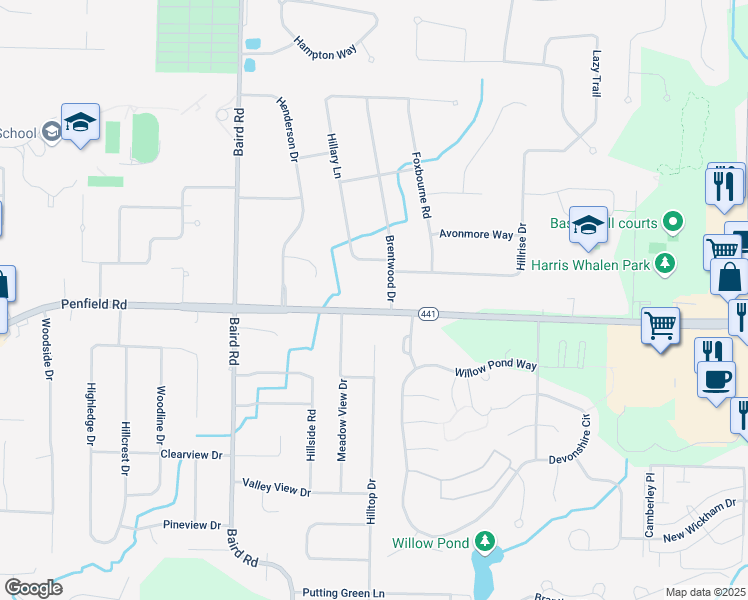 map of restaurants, bars, coffee shops, grocery stores, and more near 2001 Penfield Road in Penfield