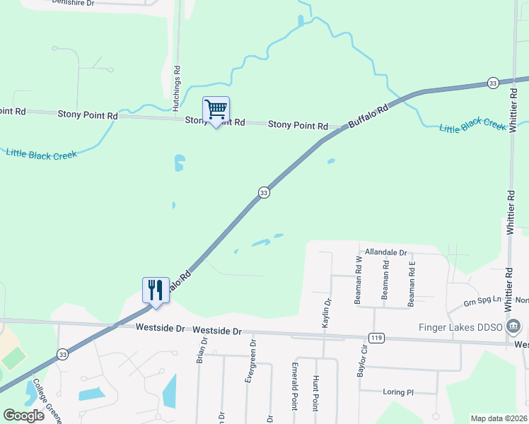 map of restaurants, bars, coffee shops, grocery stores, and more near 4061 Buffalo Road in Rochester