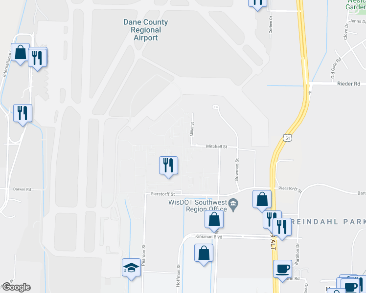 map of restaurants, bars, coffee shops, grocery stores, and more near 2499 Hoffman Street in Madison