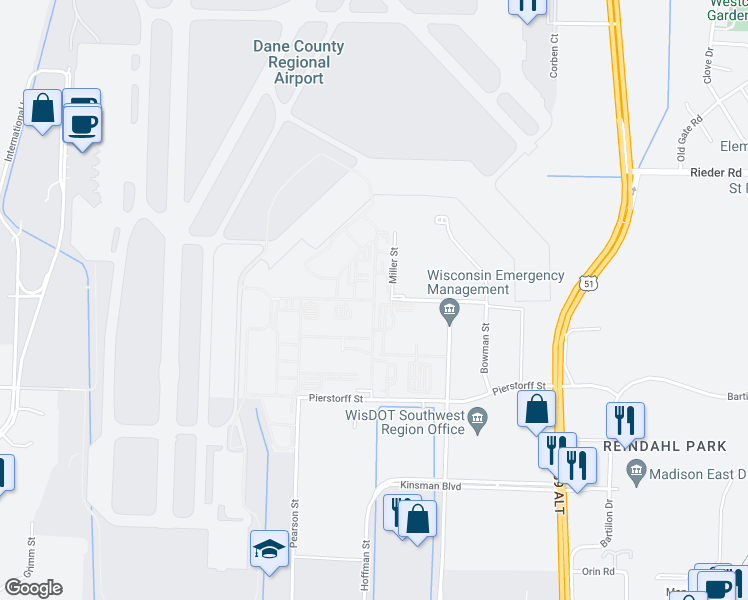 map of restaurants, bars, coffee shops, grocery stores, and more near 3299 Mitchell Street in Madison