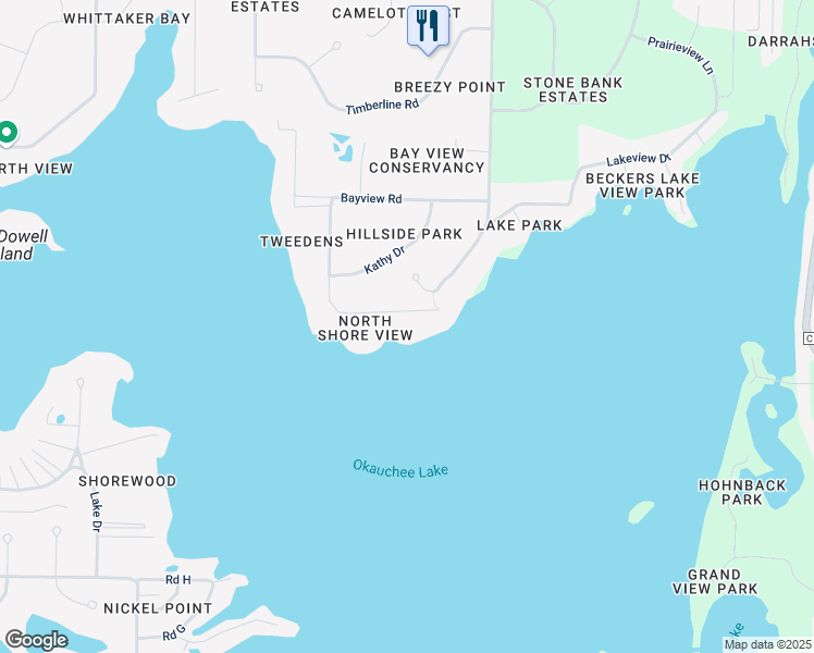 map of restaurants, bars, coffee shops, grocery stores, and more near N62W34153 South Bayview Road in Oconomowoc