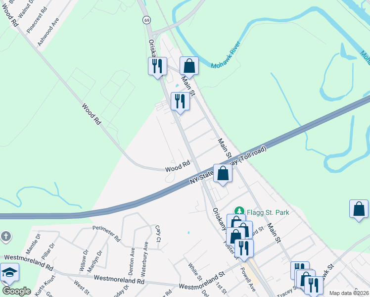 map of restaurants, bars, coffee shops, grocery stores, and more near 329 Oriskany Boulevard in Whitesboro