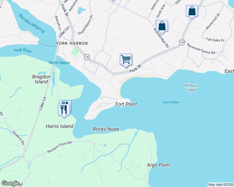 map of restaurants, bars, coffee shops, grocery stores, and more near 9 Stage Neck Road in York