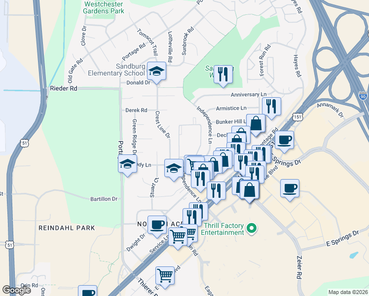 map of restaurants, bars, coffee shops, grocery stores, and more near 4332 Melody Lane in Madison