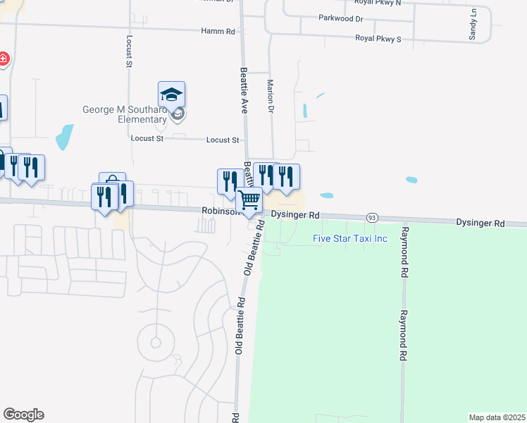 map of restaurants, bars, coffee shops, grocery stores, and more near Dysinger Rd & Beattie Ave in Lockport