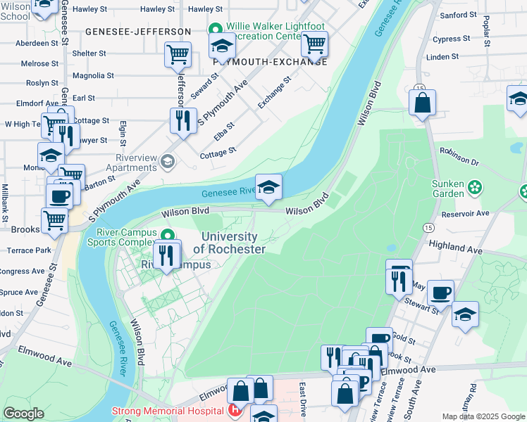 map of restaurants, bars, coffee shops, grocery stores, and more near in Rochester