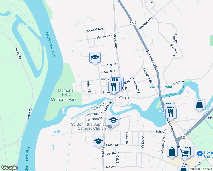 map of restaurants, bars, coffee shops, grocery stores, and more near 16 Pleasant Street in Pembroke