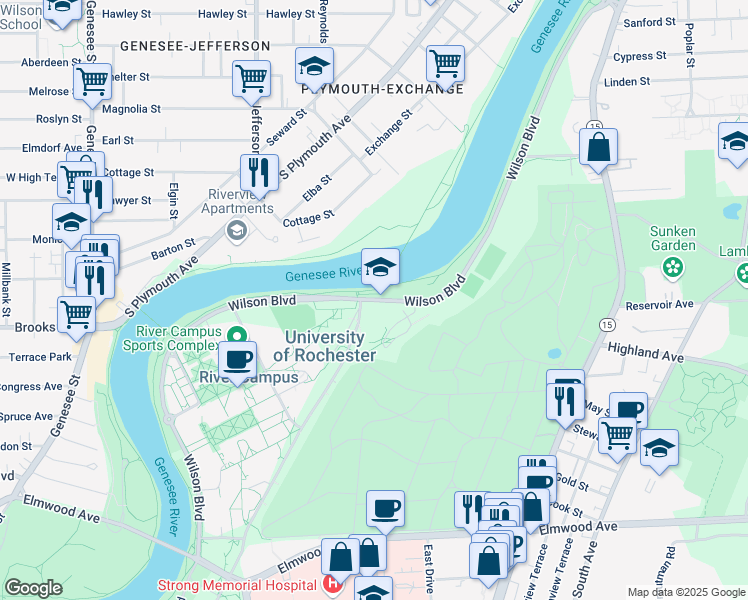 map of restaurants, bars, coffee shops, grocery stores, and more near in Rochester
