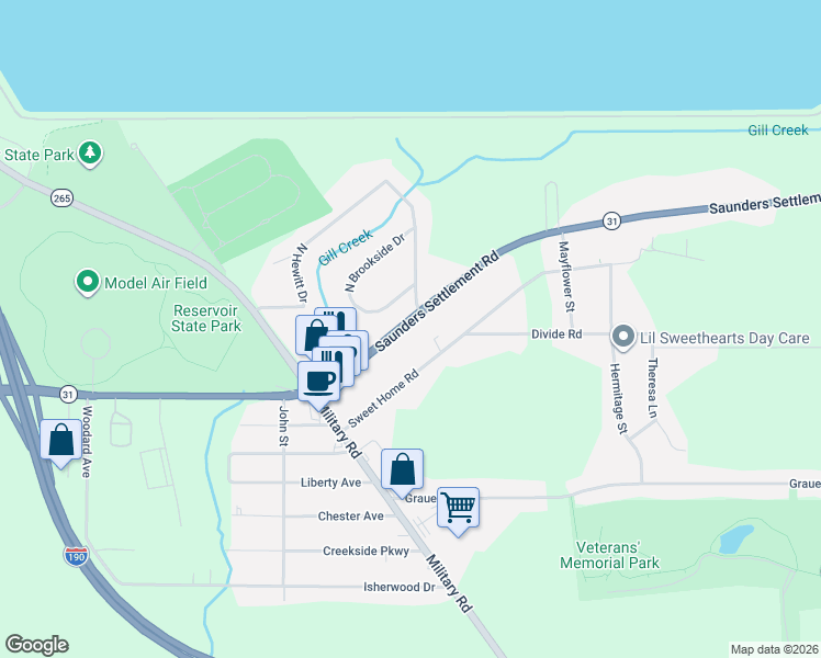 map of restaurants, bars, coffee shops, grocery stores, and more near 5984 South Hewitt Drive in Lewiston