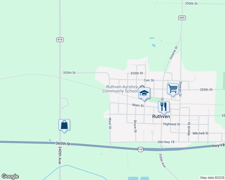 map of restaurants, bars, coffee shops, grocery stores, and more near 1600-1608 Center Street in Ruthven