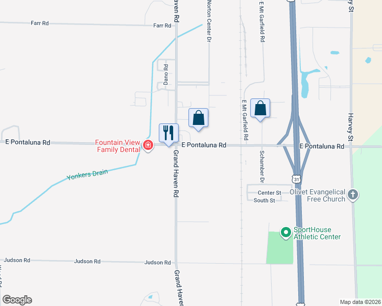 map of restaurants, bars, coffee shops, grocery stores, and more near 6528 Grand Haven Road in Norton Shores